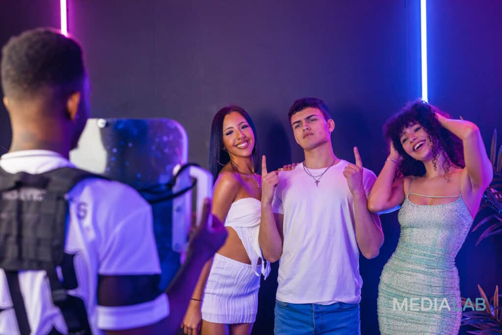 A group of friends making a gif