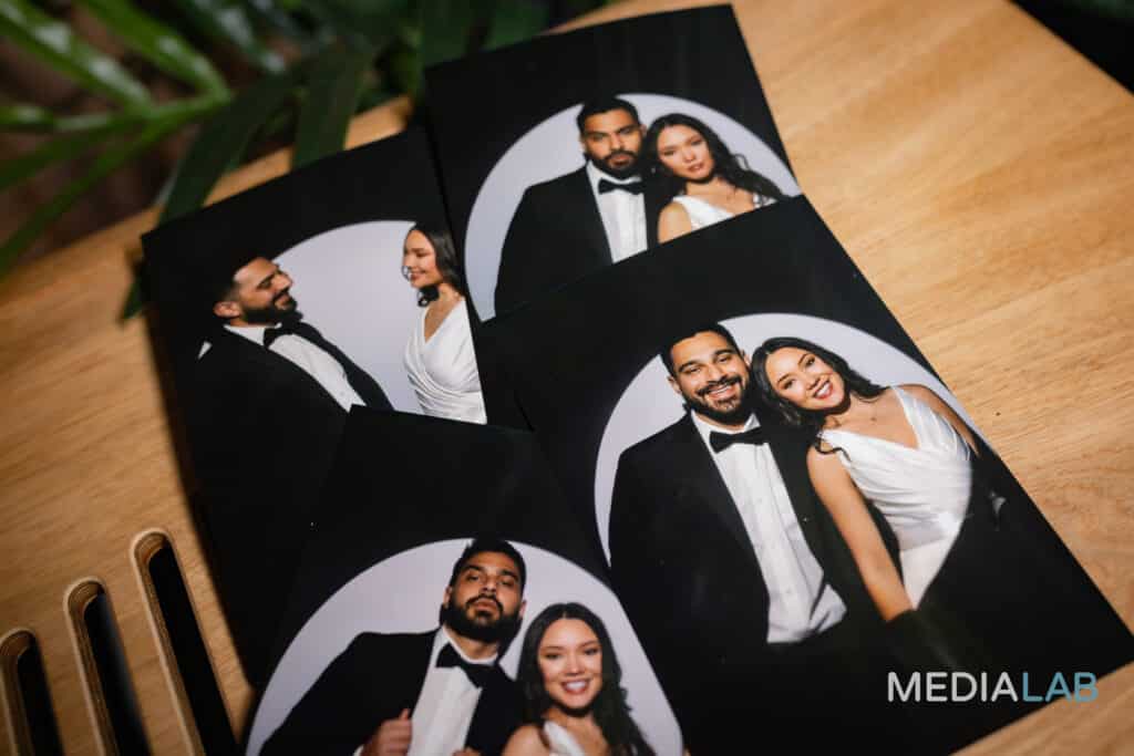 Photo booth output at wedding of bride and groom